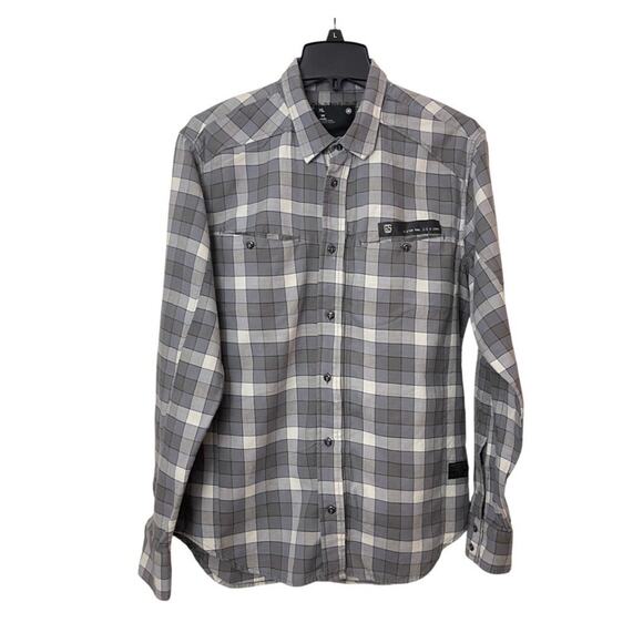 G-STAR Waterpatrol Shirt Mens Large Gray Plaid Flannel Zip Button Up - Picture 1 of 16